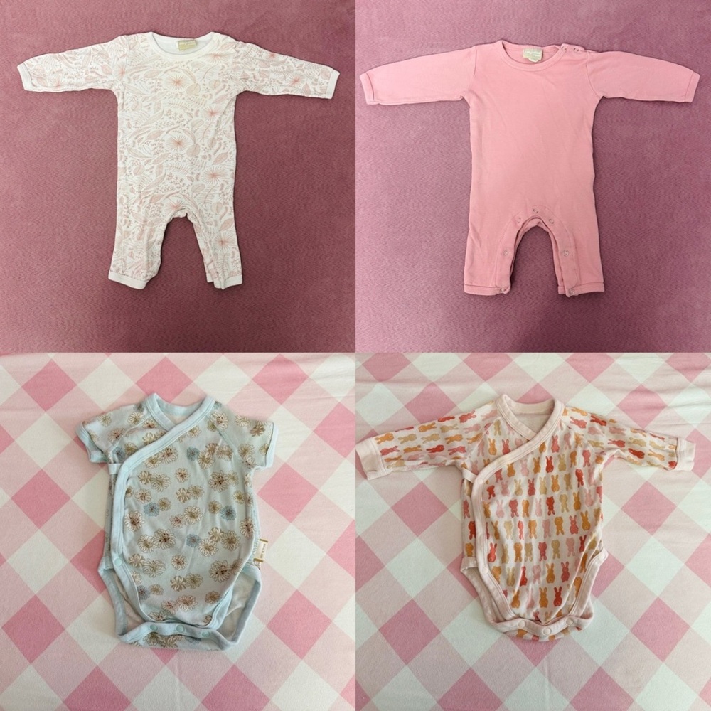 Lot of 4 100% cotton baby jumpsuits and bodysuits Size 3M 0-3M